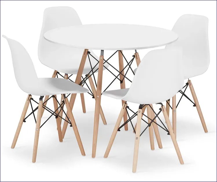 Komplet biały stół 90 cm z 4 krzesłami - Nadikos 6X 3 kolory