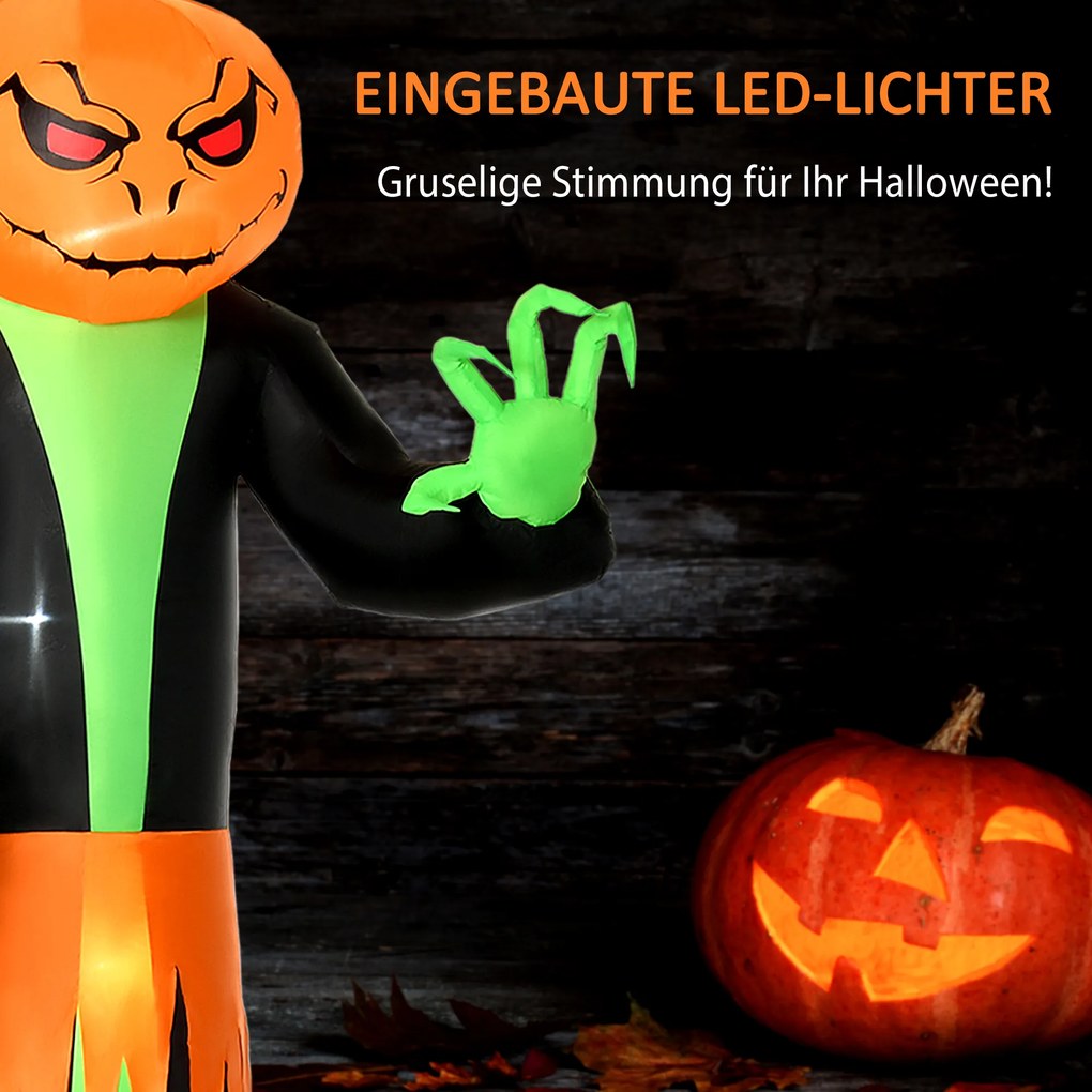 HOMCOM nadmuchiwana dynia dekoracja na Halloween samopompująca duch z oświetleniem LED poliester zielony+czarny 100 x 96 x 270 cm