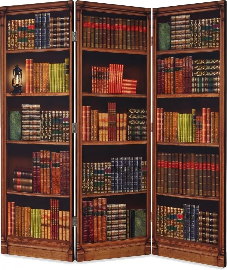 Parawan pokojowy 3-częściowy 135x172 Dwustronny dekoracyjny vintage klasyczny Brązowy Stara Angielska Biblioteka