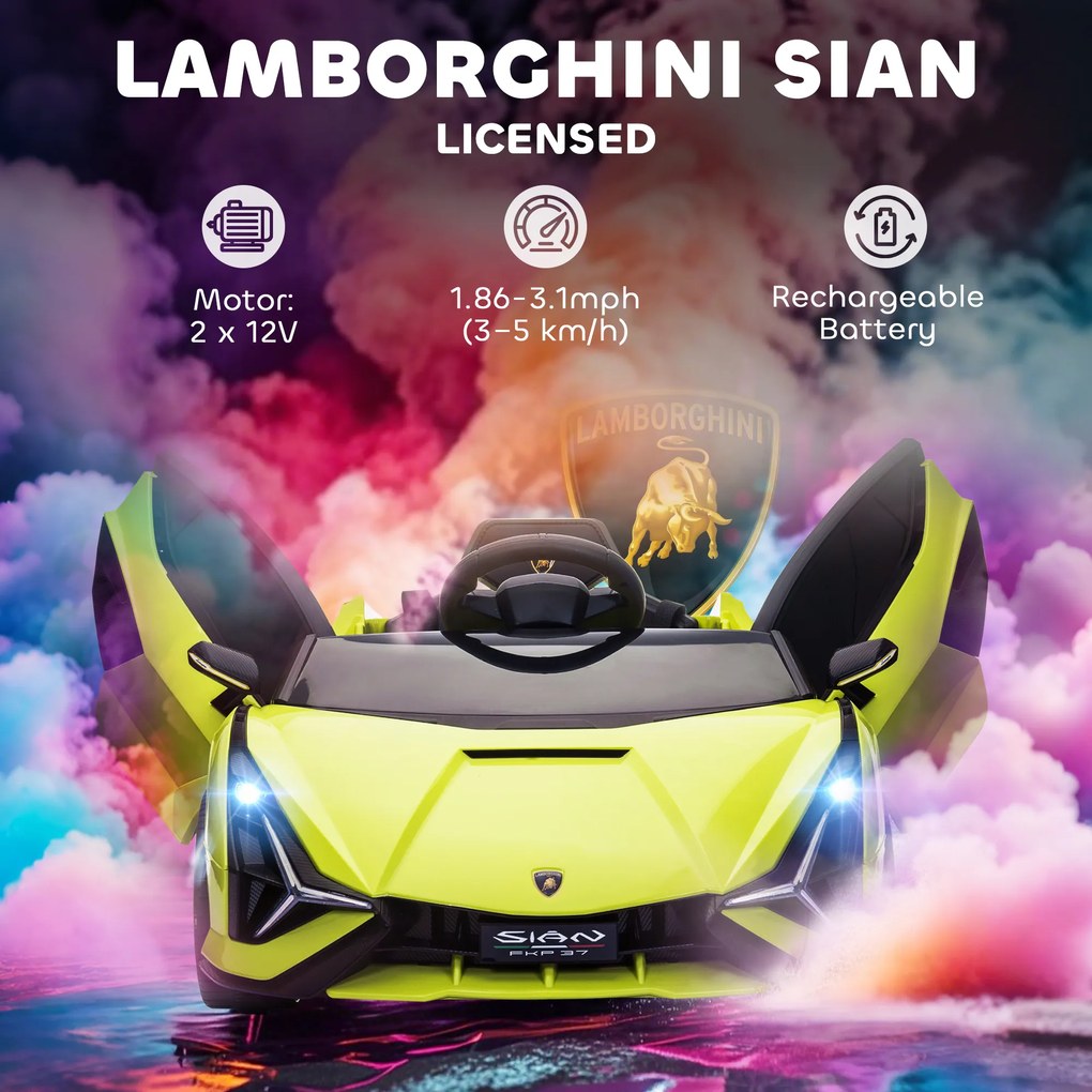 HOMCOM Elektryczny samochodzik dla dzieci, Lamborghini, 3-5 km/h, zdalne sterowanie, dla dzieci 3-5 lat, Zielony