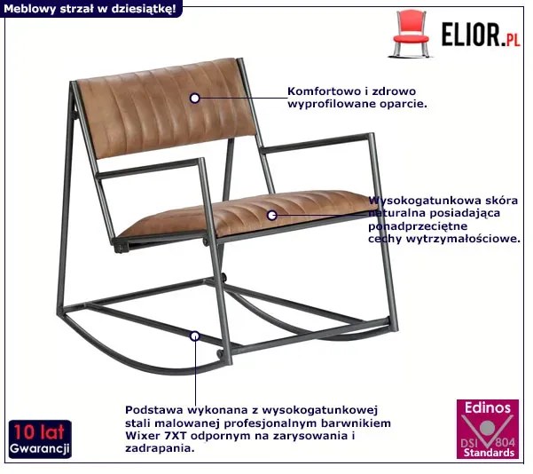 Jasno brązowy fotel bujany ze skóry naturalnej do salonu Z2-F22