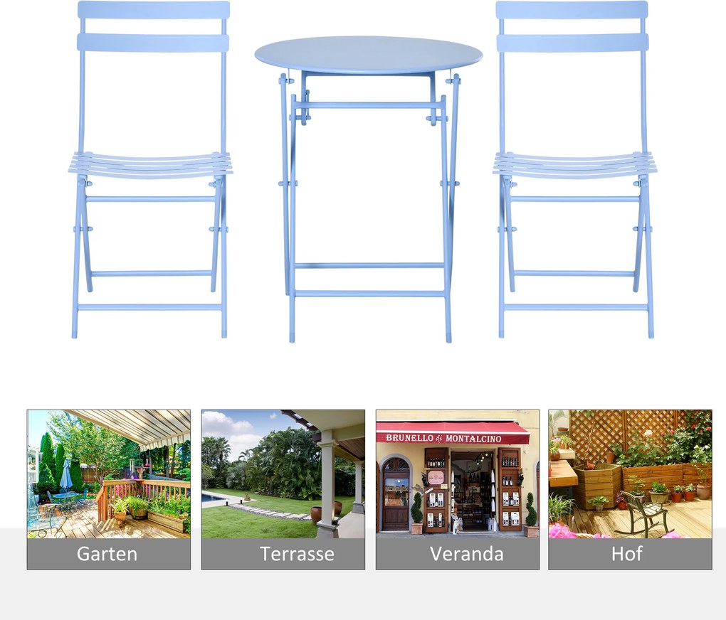 Outsunny 3-częściowy zestaw bistro Zestaw mebli balkonowych komplet mebli taras podwórko ogród na zewnątrz jasnoniebieski