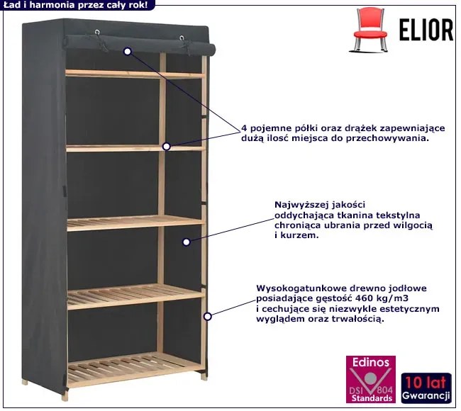 Grafitowa szafa materiałowa z półkami - Erivox 3X