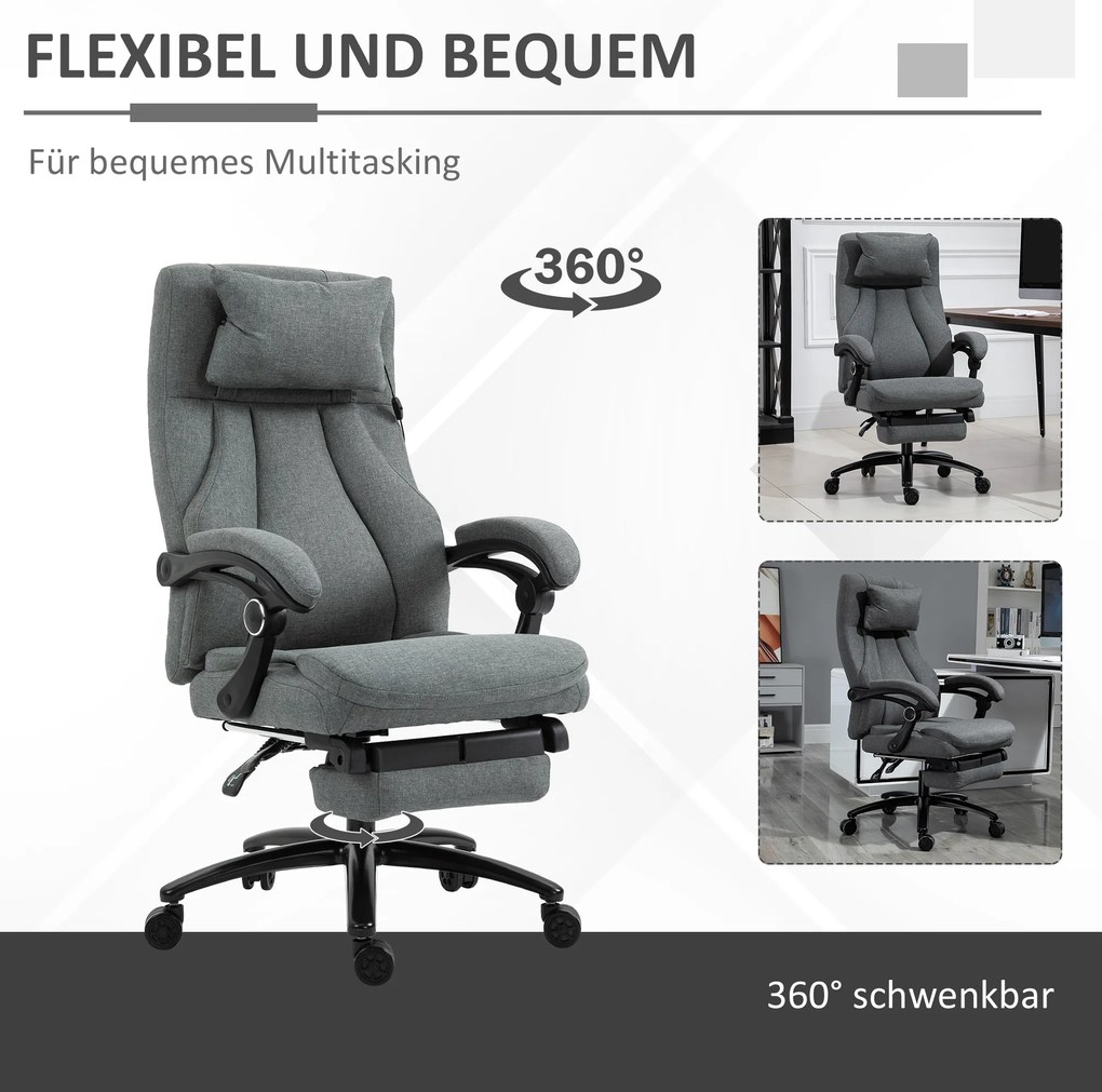 Vinsetto Fotel biurowy z masażerem obrotowy z podnóżkiem regulowany wysoki do 115 kg szary | Aosom PL