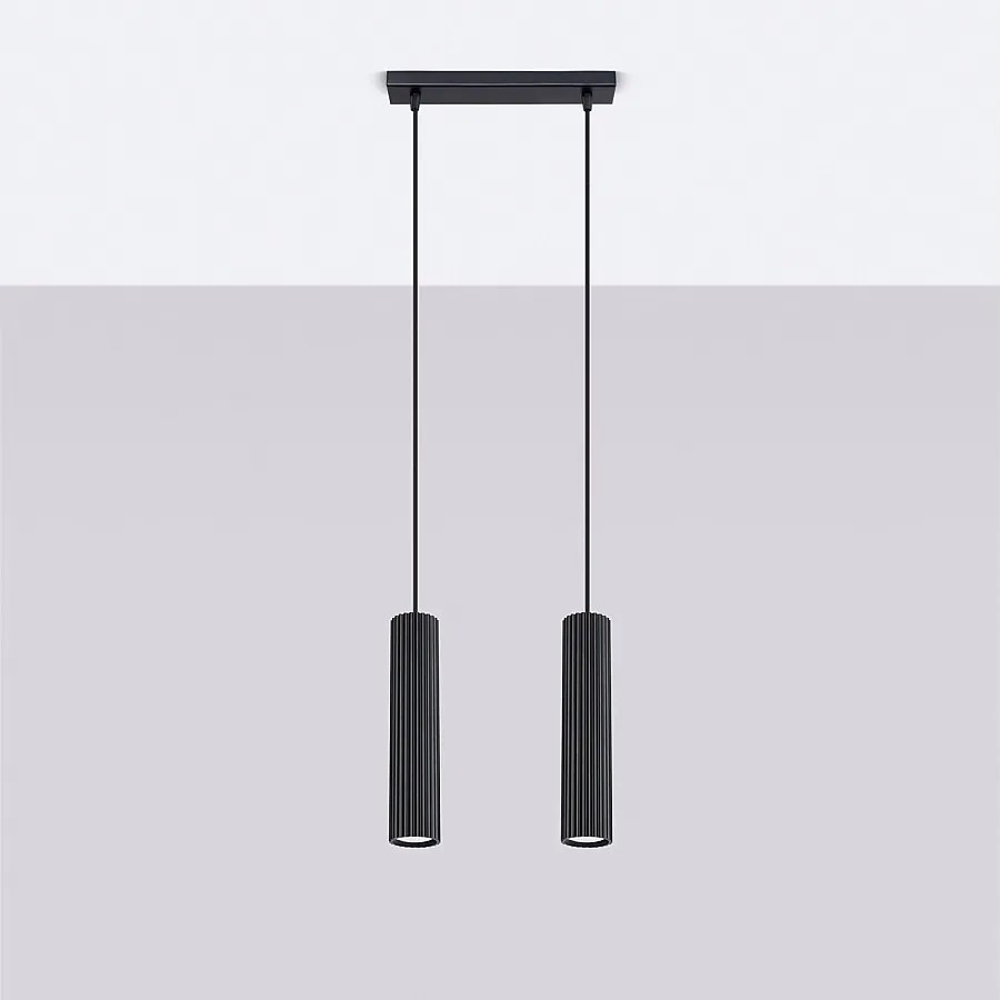 Lampa wisząca minimalistyczny Gloow, aluminium - 2 źródło światła 4000K - L.30 x H.90 cm - czarny