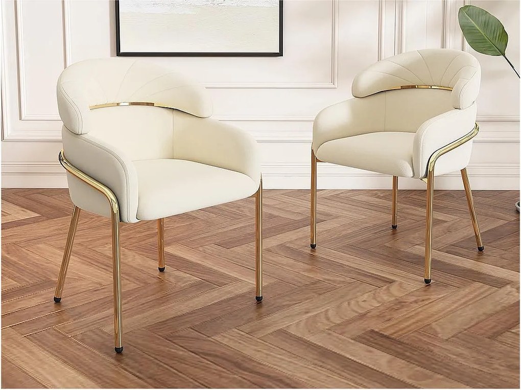 Zestaw 2 leżaków z weluru - z 4 złotymi metalowymi nogami - Beżowy