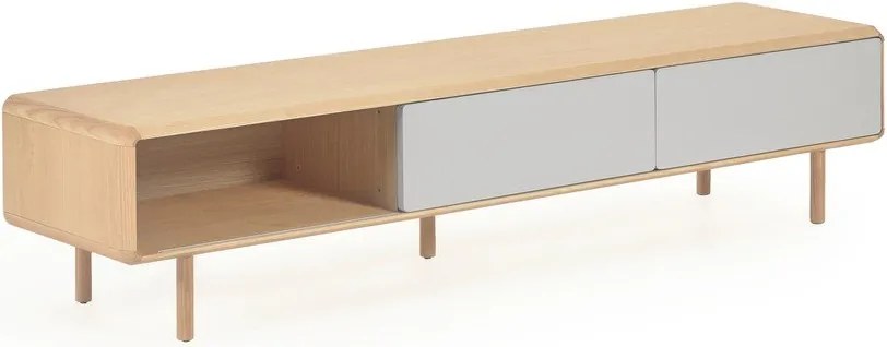 Szaro-naturalna szafka pod TV w dekorze jesionu 180x41x42 cm Anielle – Kave Home