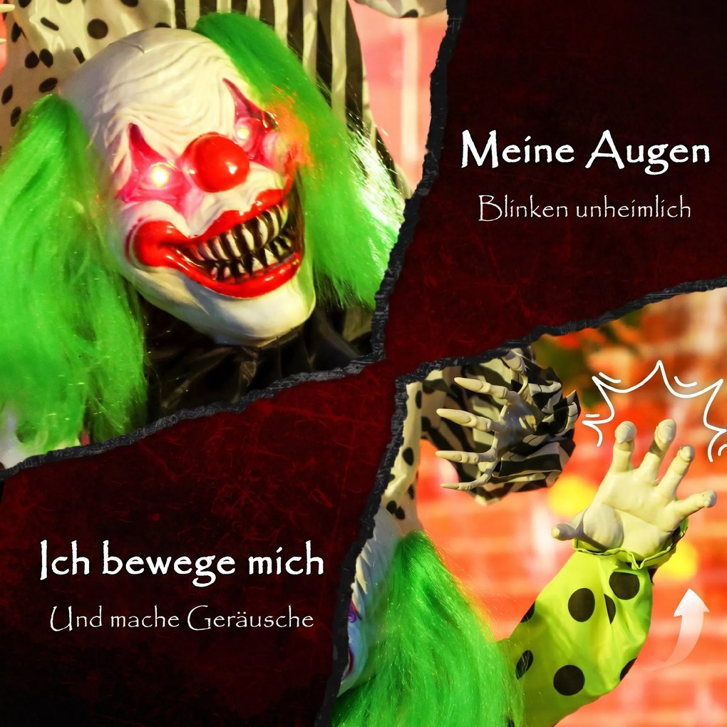 Outsunny Układane w stos animatroniczne klauny Halloween z czerwonymi świecącymi oczami do rekwizytów na imprezy wewnątrz | Aosom PL