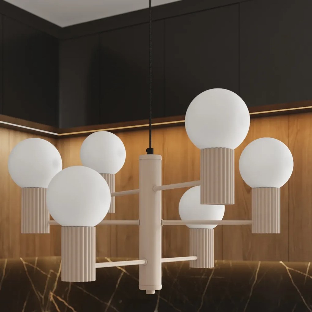 Żyrandol HALO 6 taupe ryflowany  SOLLUX  LIGHTING