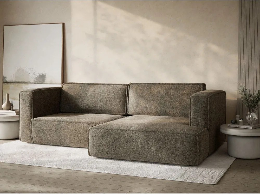 Brązowy rozkładany narożnik ze schowkiem z tkaniny szenilowej (prawostronny/z szezlongiem) Velto – Maison de Rêve