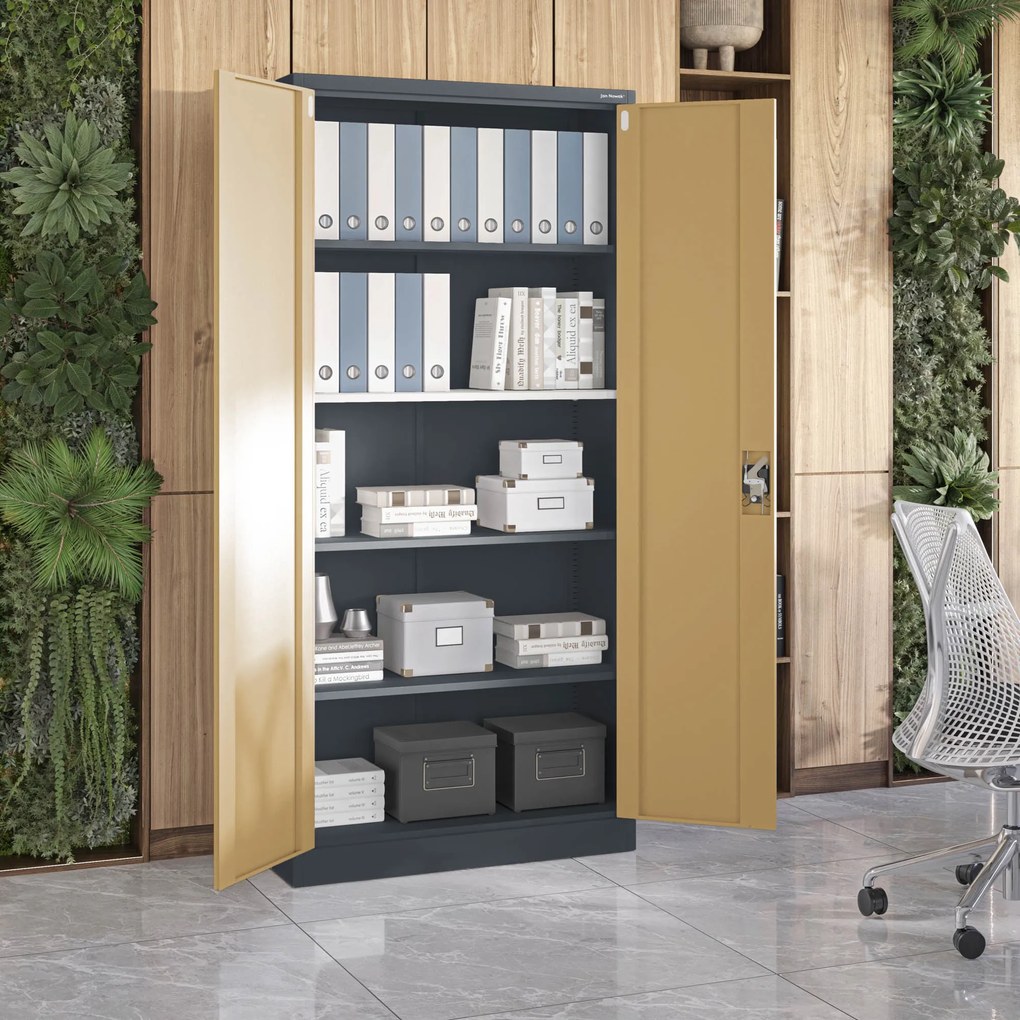 Szafa na dokumenty biurowa metalowa antracytowa/ orzech: Eco Design JAN H, 900 x 1950 x 400 mm