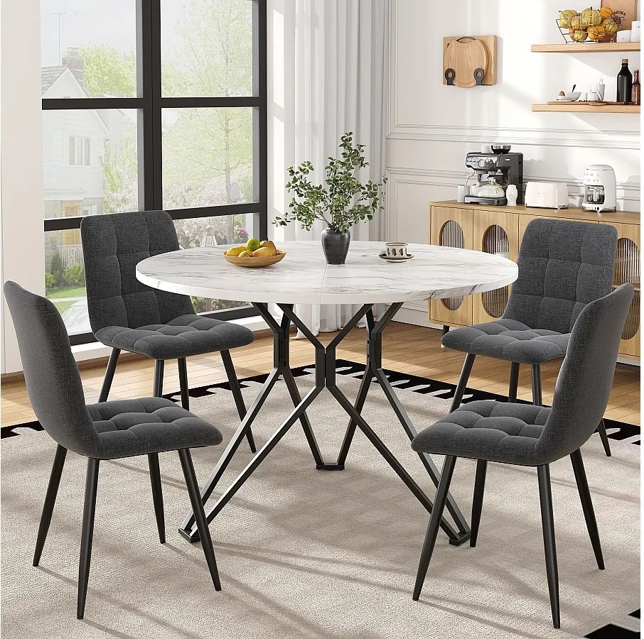 Zestaw 5 stołów i krzeseł do jadalni - 100 x 100 x 76 cm - blat stołu MDF + 4 krzesła welurowe - MDF + Metal - czarny