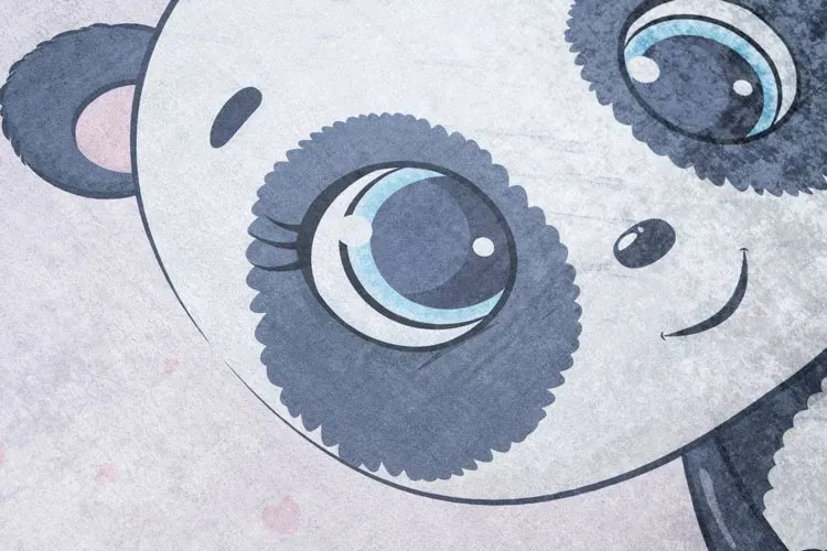 Różowy dywan dziecięcy skandynawski z małą pandą K4-A78