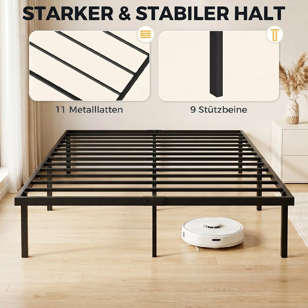 HOMCOM Stelaż łóżka, 140 x 200 cm, metalowe łóżko z miejscem do przechowywania pod łóżkiem, metalowa rama ze stelażem, bez potrzeby boxspringu | Aosom PL