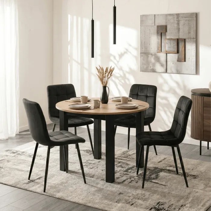 Stół Okrągły Rozkładany HARRY 92-132 cm Dąb Craft/Czarny Loft