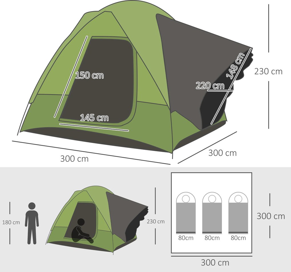 Namiot Samochodowy Outsunny dla 4-5 Osób, Zielony, 300x300x230cm – Wygodny i Praktyczny