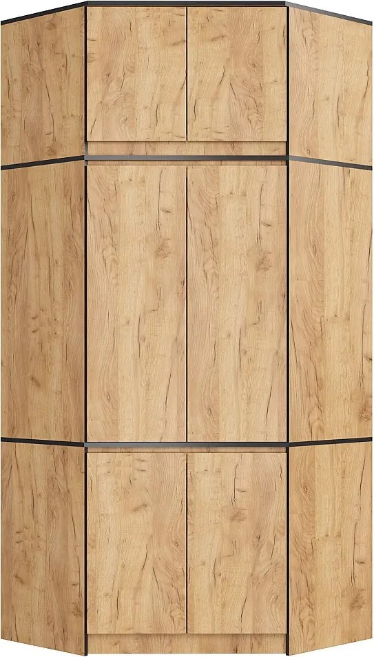 Szafa narożna z nadstawką AKORD S100 Dąb Craft 100 cm 6 drzwi kolor Dąb Craft mat 9 półek 100x50x235 cm