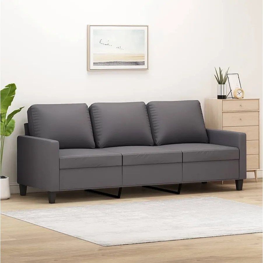 Szara Sofa 3-osobowa 180 cm z Ekoskóry - Nowoczesna i Wygodna