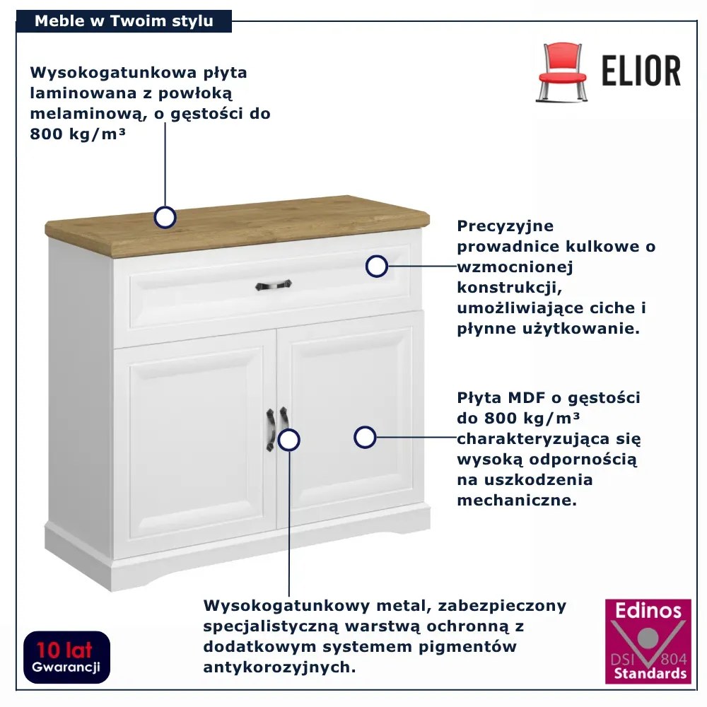 Komoda z szufladą i dwudrzwiową szafką biały + dąb harbor G0-K06