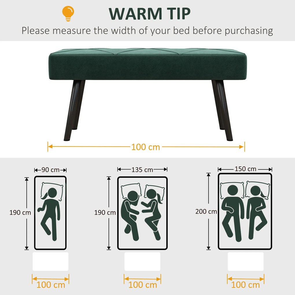 HOMCOM Ławka Tapicerowana Łóżkowa Zielona z Wzorem X | Aosom PL