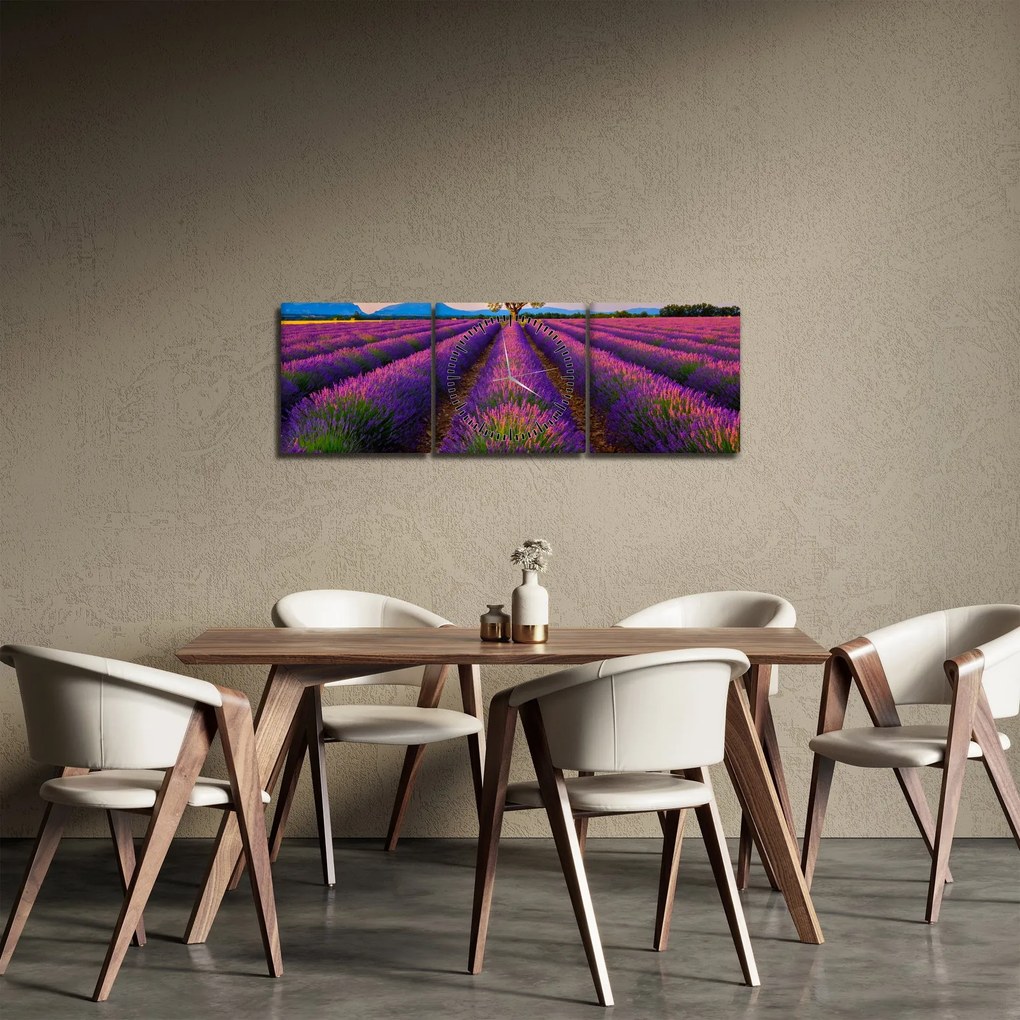 Obraz - Pole lawendy (z zegarem) (90x30 cm)