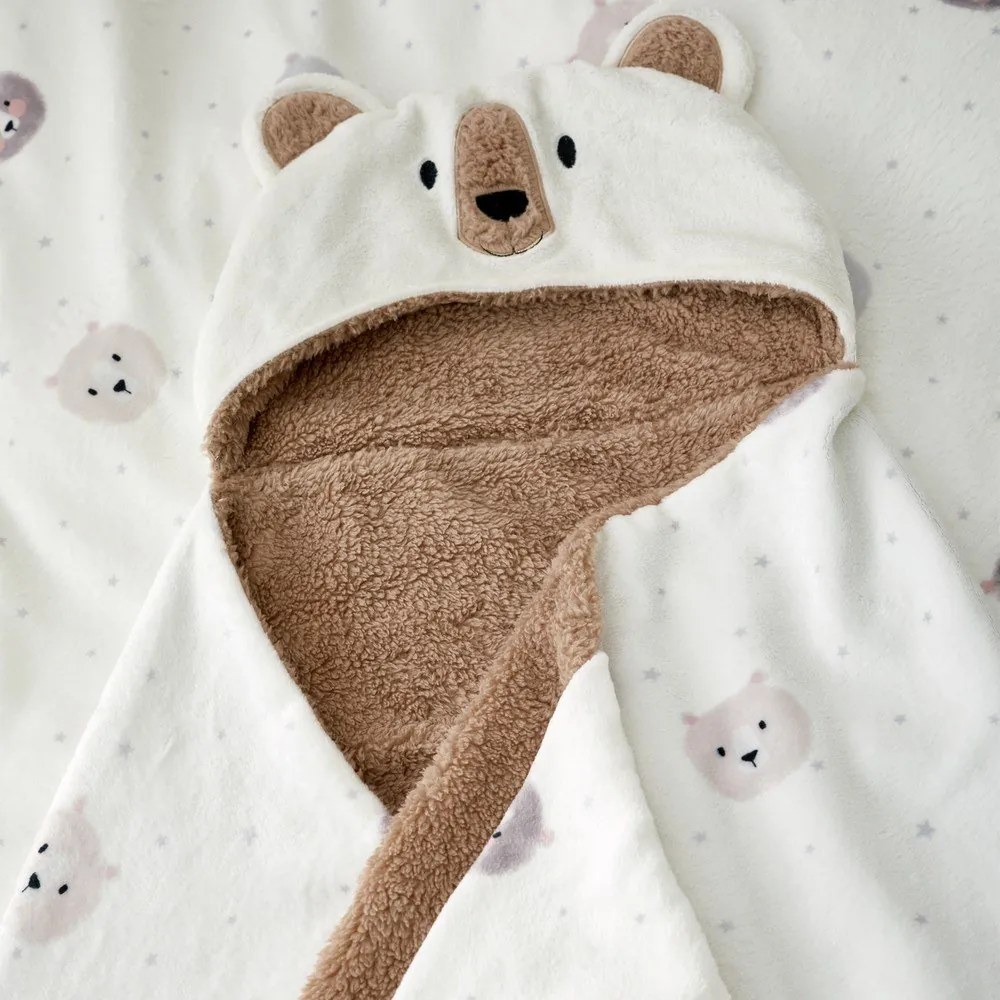 Brązowo-kremowy koc dziecięcy z kapturem z mikropluszu 90x125 cm Cosy Bear – Catherine Lansfield