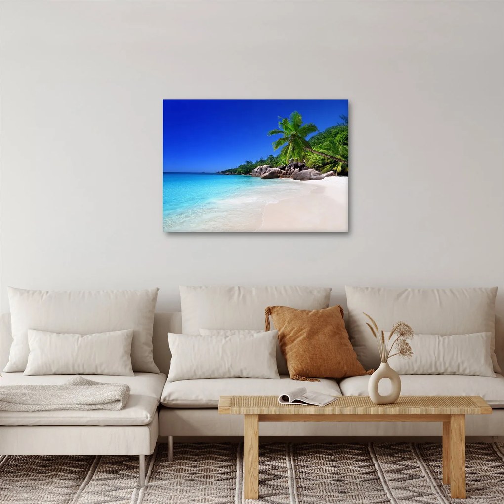 Obraz plaży na wyspie Praslin (70x50 cm)