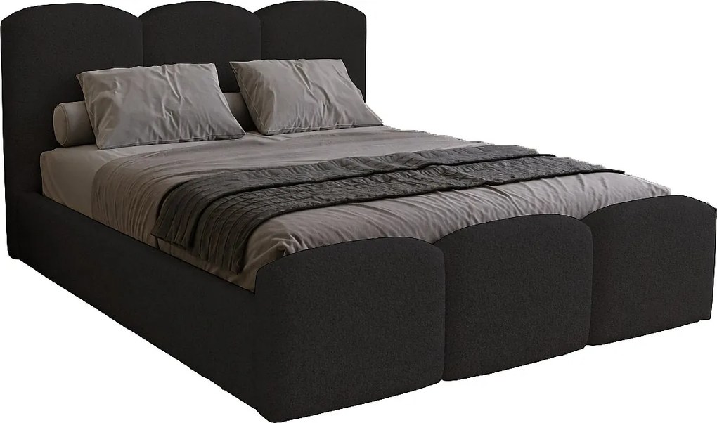 Łóżko tapicerowane 140x200 cm Capri - pojemnik, stelaż metalowy - tkanina boucle, czarny (Lambi 13)