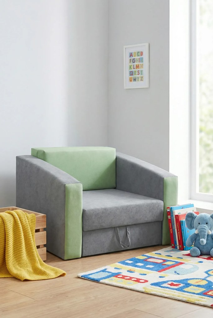 Szaro-zielony fotel rozkładany do spania H8-N19