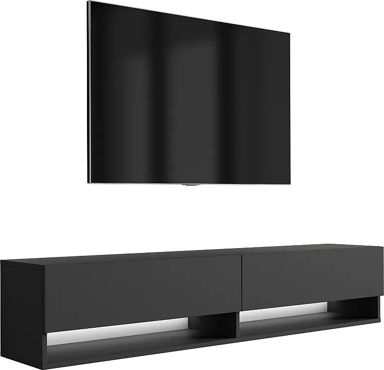 Szafka pod telewizor 170 cm Czarny Mat, LED biały, 170 × 32 × 34 cm