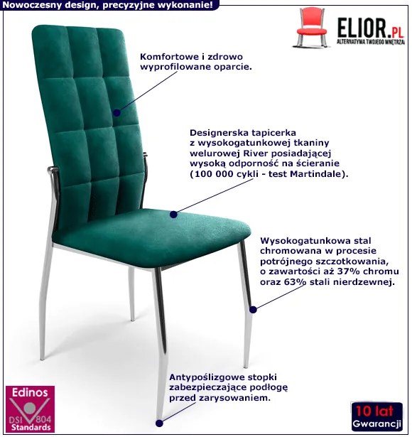 Zielone nowoczesne pikowane krzesło glamour - Ninila