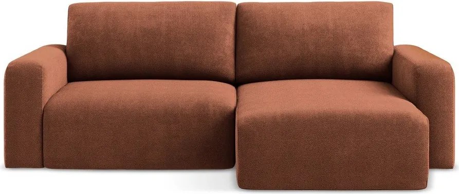 Rozkładany/ze schowkiem narożnik z tkaniny szenilowej (prawostronny/z szezlongiem) w kolorze terakoty Kona – Makamii