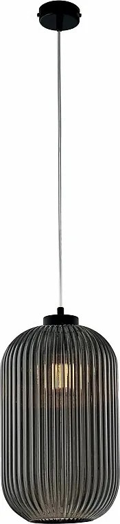 Krizia lampa wisząca z czarnego lakierowanego żelaza, regulowany kabel, klosz z lustrzanego szarego szkła, 1 światło