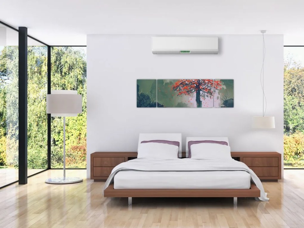 Obraz samotnego czerwonego drzewa (170x50 cm)