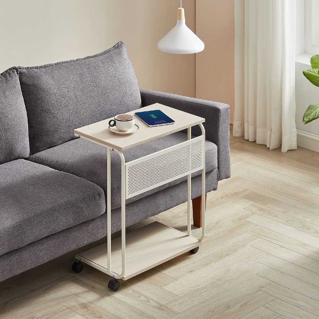 Stolik pomocniczy na kółkach MIREZO 55x33cm, beżowy