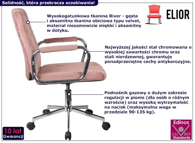 Różowy welurowy fotel do biurka - Janello