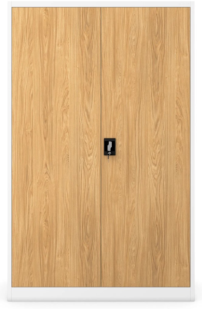 Szafa biurowa metalowa na akta, szeroka, biały/złoty dąb, 1150x1850x400 mm: JAN II Eco Design