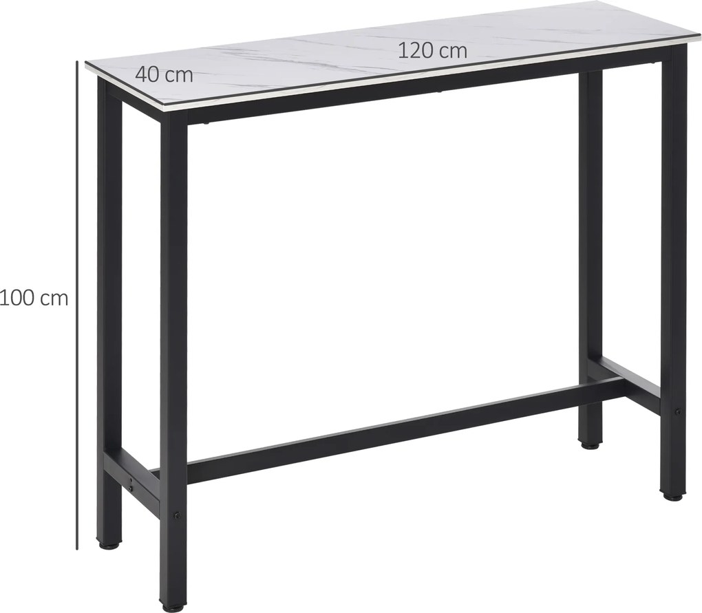 HOMCOM Stół Barowy w Wykończeniu Marmurowym, Stalowa Rama, Nivelujące Nogi, 120x40x100 cm, Biały/Czarny