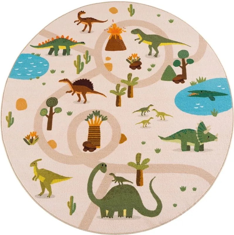 Dywan dziecięcy Coco Dinozaury beżowe koło 200 cm x 200 cm