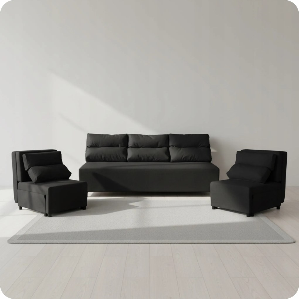 Zestaw KIMO funkcja spania sofa fotele Family Meble czarny Hunter welur