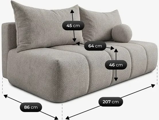 Sofa z Funkcją Spania SARIA Jasnoszara Szenil Nowoczesna
