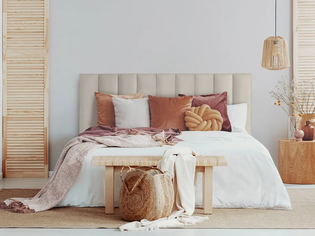 PROMOCJA Tapicerowany panel ścienny FRAME PAROS 15x90 cm, kremowy II gatunek