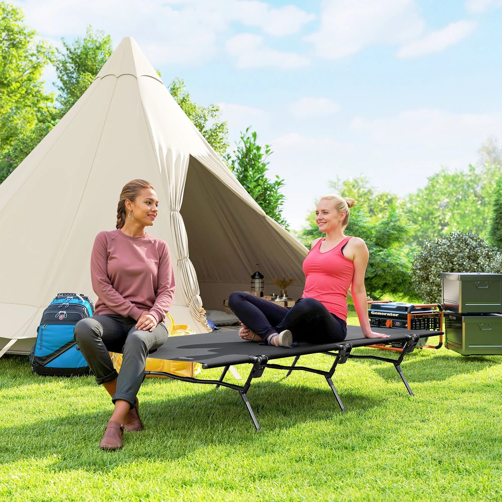 Outsunny Łóżko Campingowe Składane z Torbą 200 x 100 x 36 cm do 120 kg, Extra Szerokie, Czarne