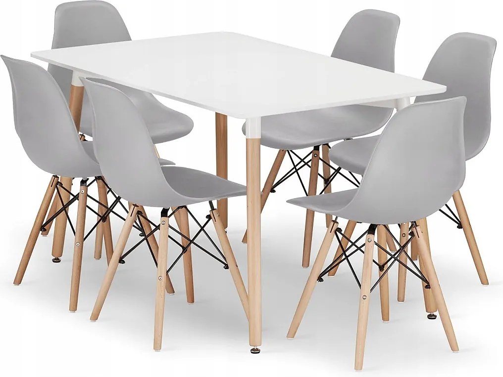 Stół prostokątny Valora YURO 120x80 biały + 6 szarych krzeseł OSAKA