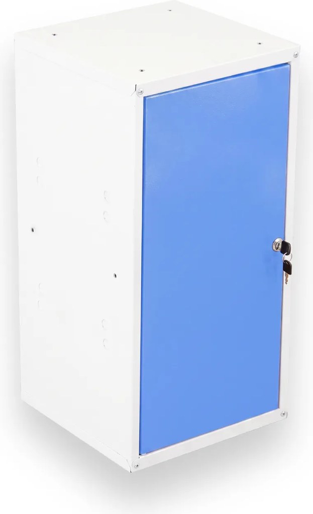 Szafka ubraniowa z schowkami zamykanymi 700 x 350 x 350 mm, zamek cylindryczny, niebieskie drzwi