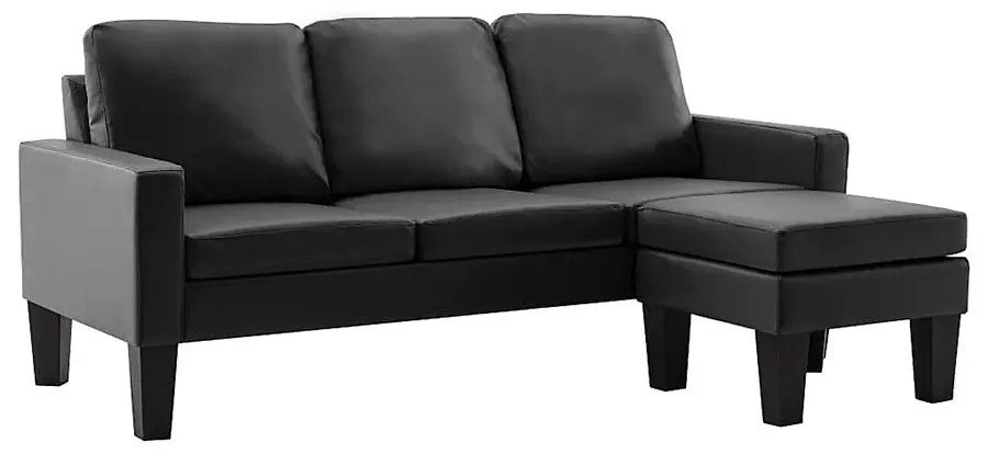 3-osobowa czarna sofa z ekoskóry z podnóżkiem - Lencor 4Q