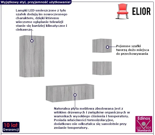 Szafki ścienne led w kolorze szarego dębu sonoma T1-K72