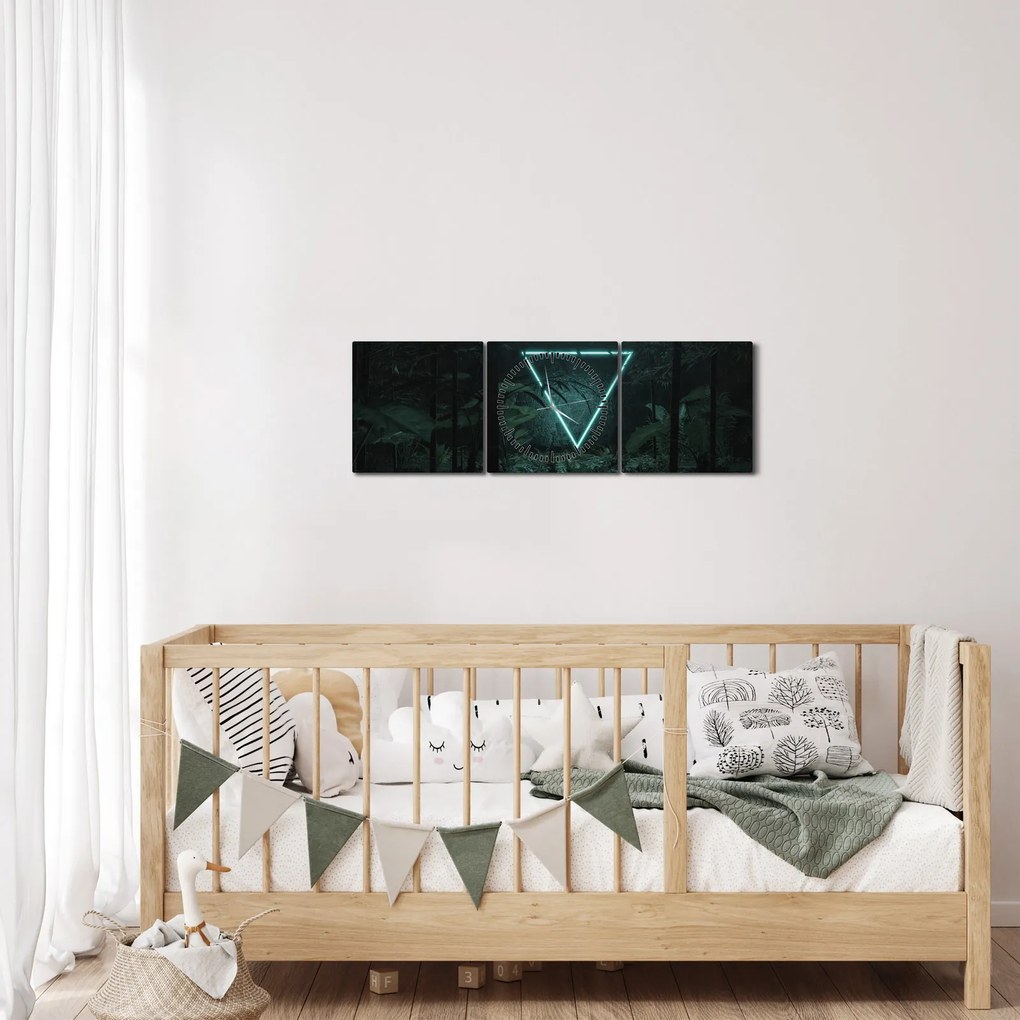 Obraz - Neonowy trójkąt w dżungli (z zegarem) (90x30 cm)