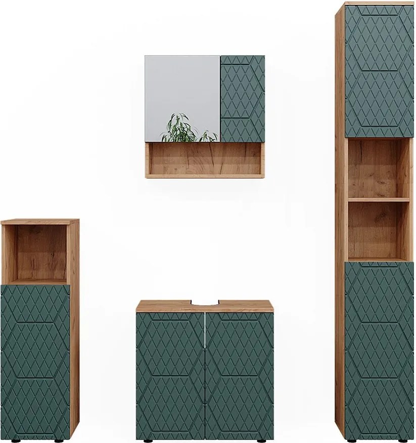 Zestaw mebli łazienkowych zielony/złoty dąb 80x41x58.6 irma