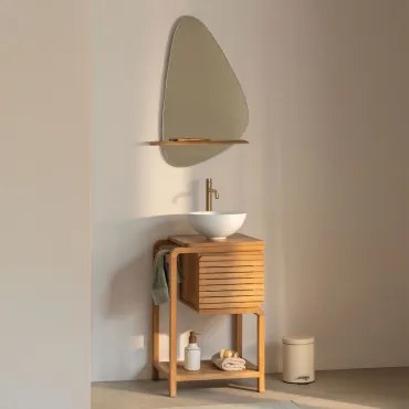 Zestaw Mebli Łazienkowych Z Drewna Tekowego Bradley Szczotkowane Złoto ↑30 Cm Z Zaworem Spustowym Bez Przelewu Orveta & Okrągły Biały Ceramiczny Ø30 C
